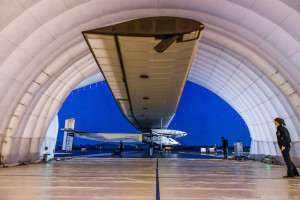 Solar Impulse 2 in Mobile Hangar